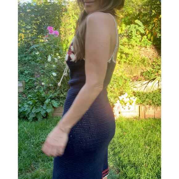 Midnight Daisy Crochet Slip — Festival Dress, Navy Handknit Crochet - Picture 9 of 9